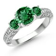 thumbnail image 1 of Gem Stone King 925 Sterling Silver Green Nano Emerald and White Moissanite Engagement Ring for Women (1.90 Cttw, Gemstone May Birthstone, Round 7MM and 4MM, Size 6), 1 of 3