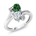 thumbnail image 1 of Gem Stone King 925 Sterling Silver Green Nano Emerald White Moissanite and White Diamond Ring for Women (1.53 Cttw, Heart Shape 6MM, Gemstone May Birthstone, Size 8), 1 of 6