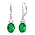 thumbnail image 1 of Gem Stone King 4.40 Cttw Green Nano Emerald and White Zirconia Dangle Earrings for Women | 925 Sterling Silver | Gemstone May Birthstone | Oval 10X8MM and Trillion 5MM, 1 of 5