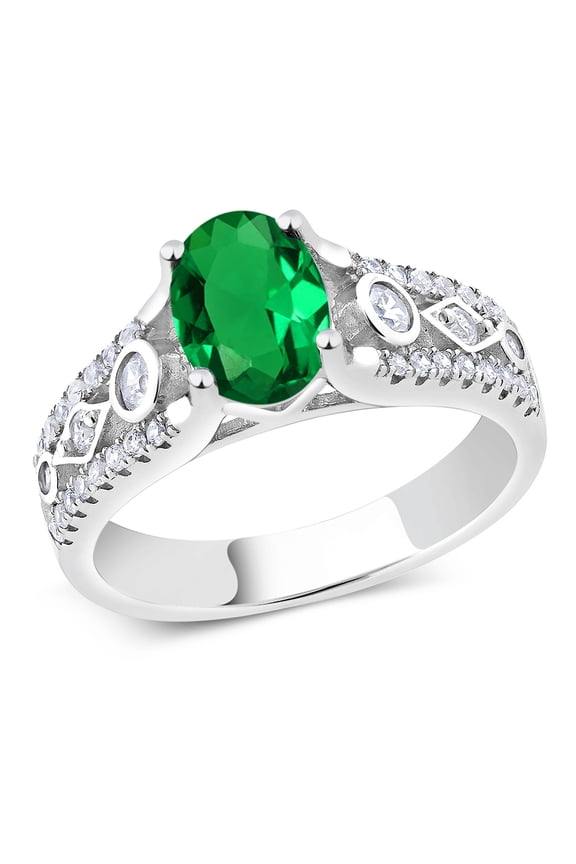 925 Sterling Silver Green Nano Emerald Engagement Ring for Women (1.56 Cttw, Available in Size 5, 6, 7, 8, 9)