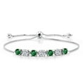 thumbnail image 1 of Gem Stone King 925 Sterling Silver Green Nano Emerald and Lab Grown Diamond Bracelet for Women | 2.80 Cttw | Gemstone May Birthstone | Round 4.5MM, 1 of 3
