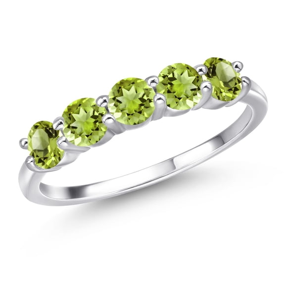 Gem Stone King 925 Sterling Silver Green Peridot 5 Stone Band Ring for Women (1.50 Cttw, Gemstone Birthstone, Available in Size 5, 6, 7, 8, 9)