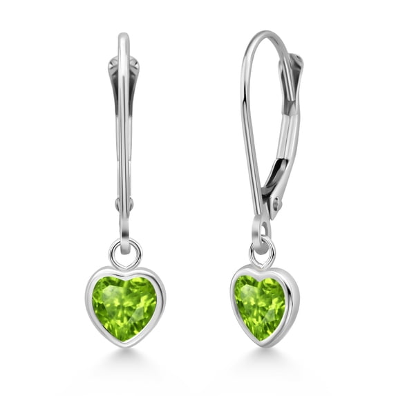 Gem Stone King 925 Sterling Silver Green Peridot Drop Dangle Leverback Earrings for Women (1.53 Cttw, Gemstone August Birthstone, Heart Shape 6MM)