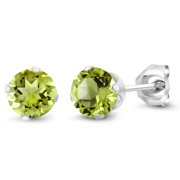 Gem Stone King 925 Sterling Silver Green Peridot Earrings | 1.00 Cttw | Gemstone Birthstone | 5MM Round Stud Earrings for Women Men