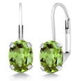 thumbnail image 1 of Gem Stone King 925 Sterling Silver Green Peridot Earrings for Women (2.66 Cttw, Gemstone Birthstone, Oval 8X6MM), 1 of 6