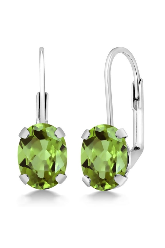 925 Sterling Silver Green Peridot Earrings for Women (2.66 Cttw, Gemstone Birthstone, Oval 8X6MM)