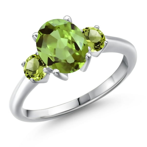 Gem Stone King 925 Sterling Silver Green Peridot Engagement Ring for Women | 2.70 Cttw | Oval 9X7MM | Gemstone August Birthstone | Size 7