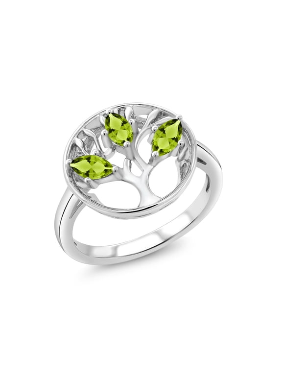 925 Sterling Silver Green Peridot Family Tree of Life Ring for Women (0.75 Cttw, Gemstone August Birthstone, Size 6)