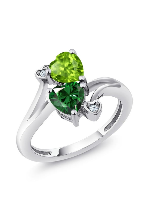 1.54 Cttw Green Peridot Green Nano Emerald Ring for Women | 925 Sterling Silver | Heart Shape 6MM | Gemstone Birthstone | Wedding Engagement Anniversary Promise Ring for Women | Size 9