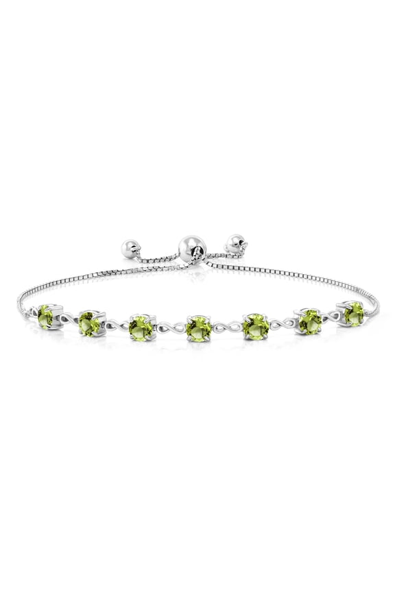 925 Sterling Silver Green Peridot Infinity Links Bracelet for Women (3.15 Cttw, Round 4.5MM, Fully Adjustable up to 9 inch)