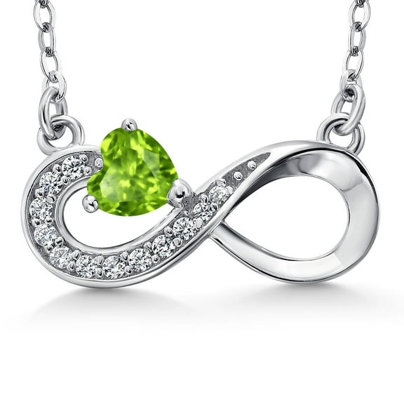 Gem Stone King 925 Sterling Silver Green Peridot Infinity Pendant Necklace for Women (0.40 Cttw, Heart Shape 4MM, with 18 inch Silver Chain)