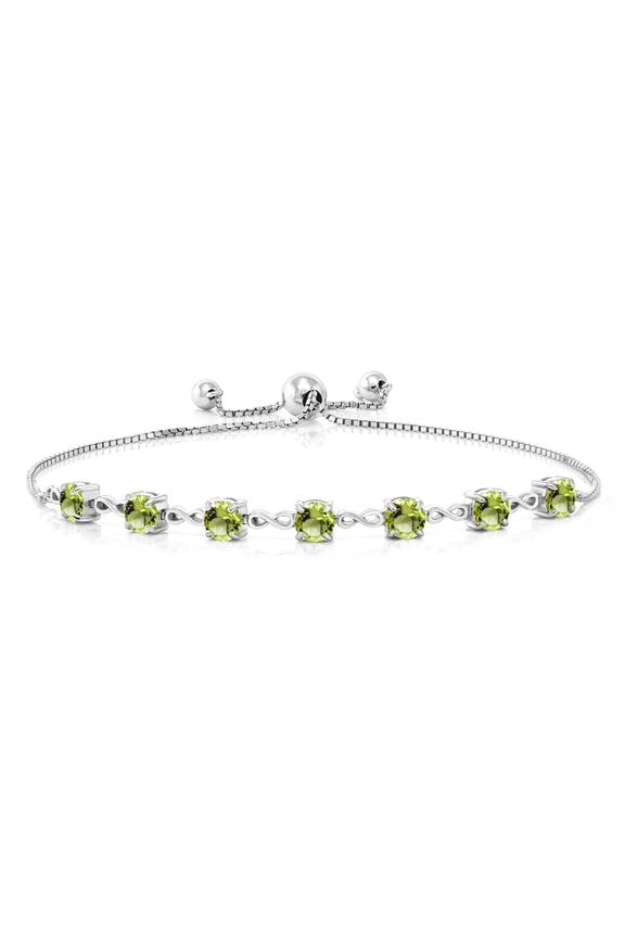 925 Sterling Silver Green Peridot Infinity Tennis Bracelet for Women (3.15 Cttw, Gemstone August Birthstone, Round 4.5MM, Fully Adjustable up to 9 inch)