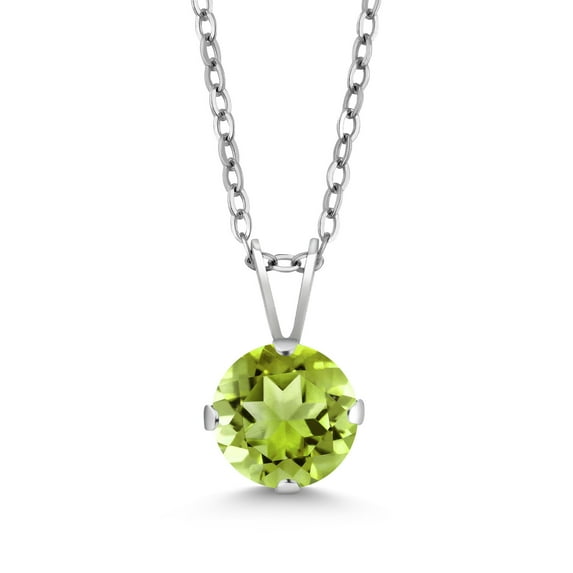Gem Stone King 925 Sterling Silver Green Peridot Pendant (1.35 Ct Round 7MM, Gemstone Birthstone, With 18 inch Silver Chain)