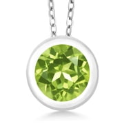 Gem Stone King 925 Sterling Silver Green Peridot Pendant Necklace for Women 0.90 Ct 6MM Round, With 18 inch Silver Chain