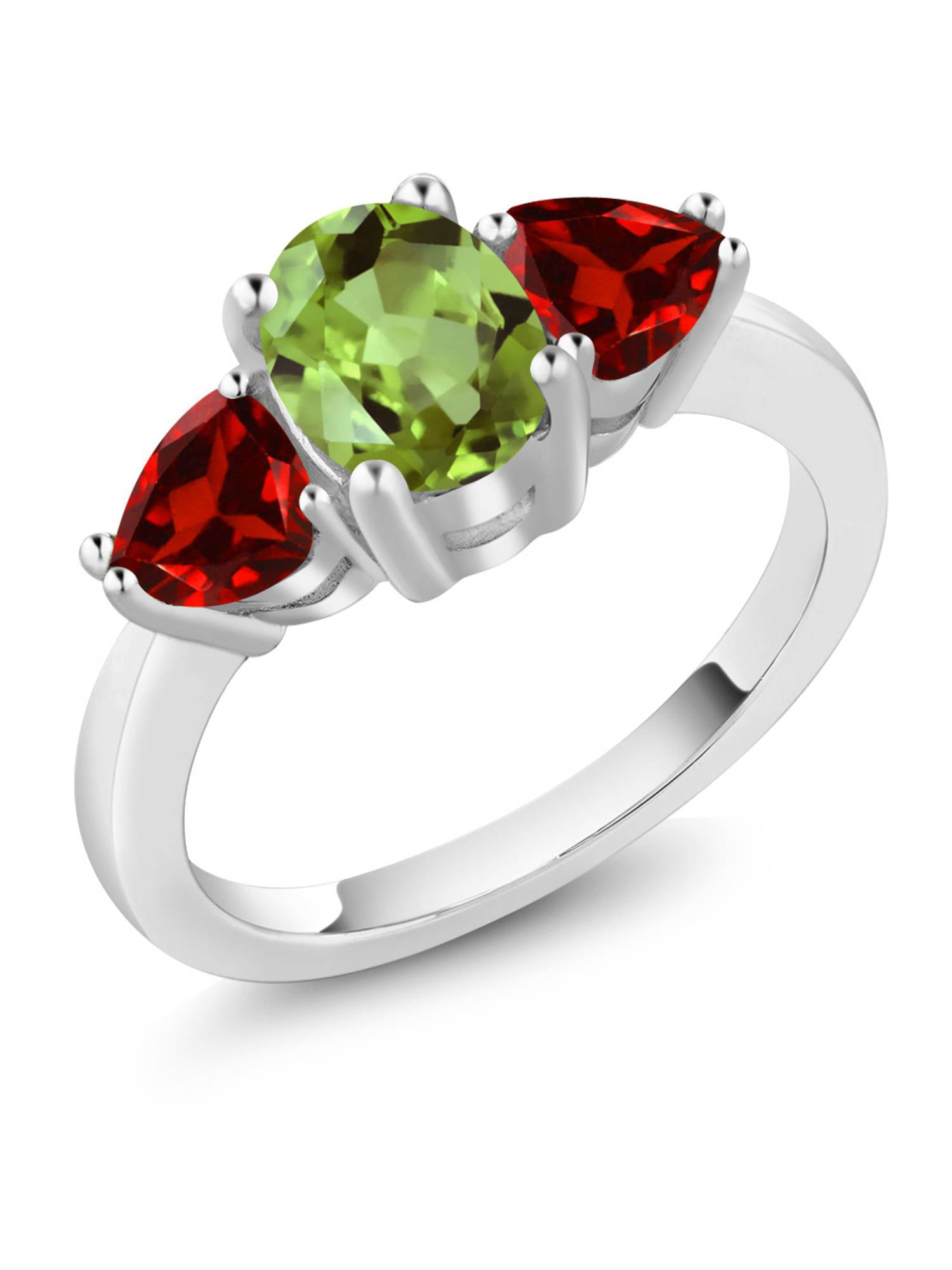 Gem Stone King 925 Sterling Silver Green Peridot and Red Garnet 3-Stone  Ring for Women (2.41 Cttw, Gemstone Birthstone, Available In Size 5, 6, 7,  8,