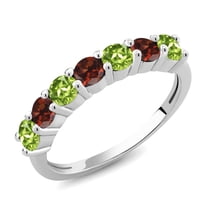 Gem Stone King 925 Sterling Silver Green Peridot and Red Garnet Anniversary Ring for Women (1.32 Cttw, Gemstone Birthstone, Size 8)