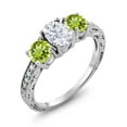 thumbnail image 1 of Gem Stone King 925 Sterling Silver Green Peridot Ring Set with Moissanite (2.12 Cttw) (Size 5), 1 of 4