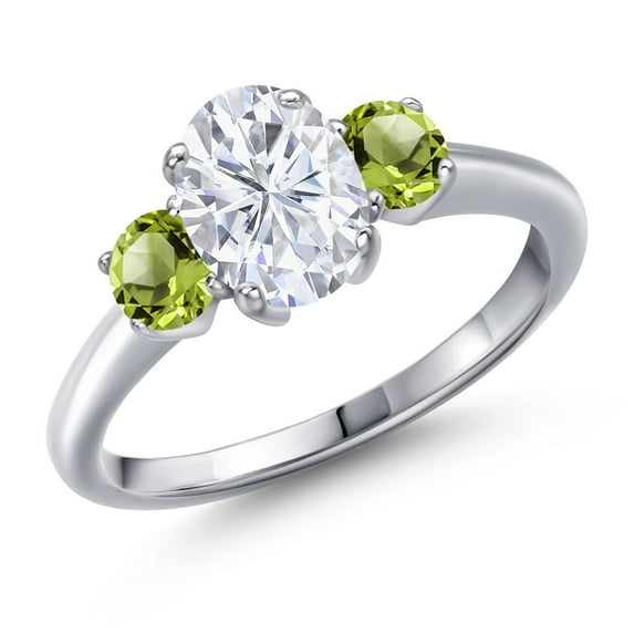 Gem Stone King 925 Sterling Silver Green Peridot Ring Set with Oval Moissanite (2.10 Cttw)
