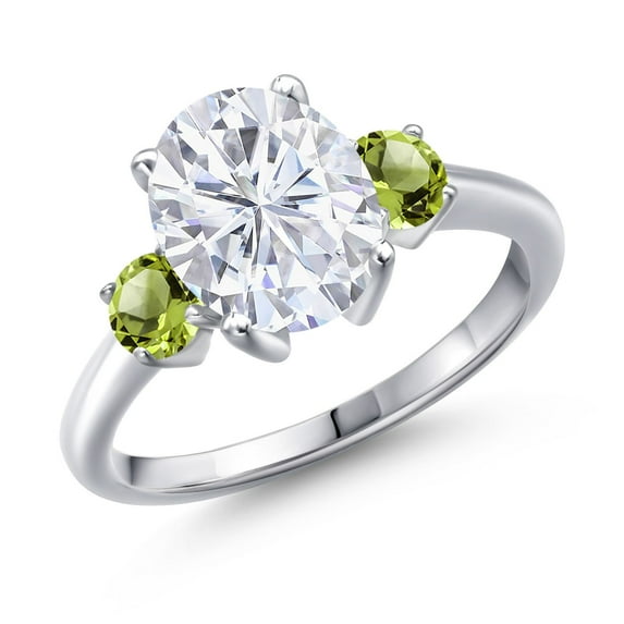 Gem Stone King 925 Sterling Silver Green Peridot Ring Set with Oval Moissanite (3.60 Cttw)