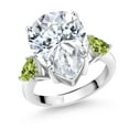 thumbnail image 1 of Gem Stone King 925 Sterling Silver Green Peridot Ring Set with Pear Shape Moissanite (10.13 Cttw) (Size 6), 1 of 5