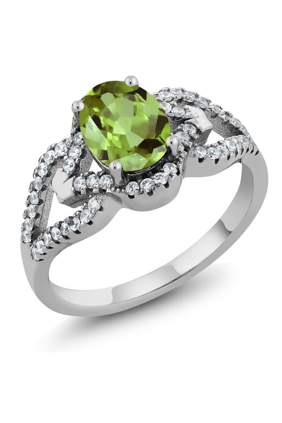 925 Sterling Silver Green Peridot Ring for Women (1.35 Cttw, Center: 8x6mm Oval, Gemstone Birthstone, Size 5)