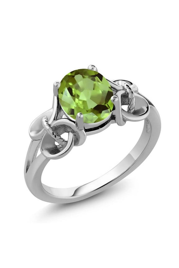 925 Sterling Silver Green Peridot Ring for Women | 2.10 Cttw | Gemstone Birthstone | Oval 9X7MM | Available in Size 5,6,7,8,9
