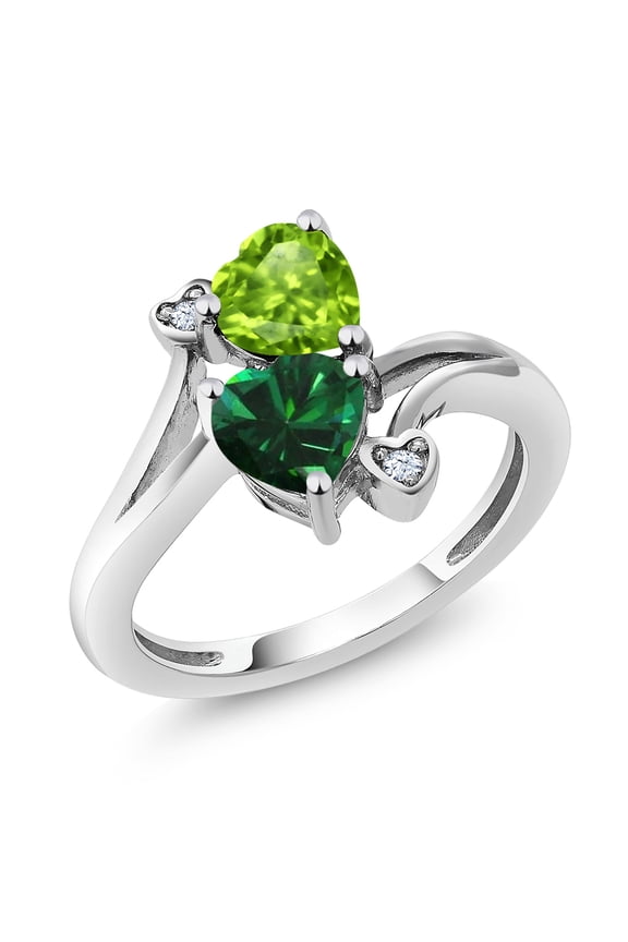 925 Sterling Silver Green Peridot Green Nano Emerald Ring for Women | 1.54 Cttw | Heart Shape 6MM | Gemstone August Birthstone | Available in Size 5, 6, 7, 8, 9