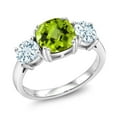 thumbnail image 1 of Gem Stone King 925 Sterling Silver Green Peridot and Sky Blue Aquamarine 3 Stone Engagement Ring for Women (3.53 Cttw, Gemstone August Birthstone, Cushion Checkerboard 8MM, Size 6), 1 of 5