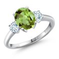 thumbnail image 1 of Gem Stone King 925 Sterling Silver Green Peridot and Sky Blue Aquamarine Engagement Ring for Women | 2.60 Cttw | Oval 9X7MM | Gemstone August Birthstone | Size 6, 1 of 6