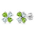 thumbnail image 1 of Gem Stone King 925 Sterling Silver Green Peridot Sky Blue Aquamarine and White Lab Grown Diamond Earrings for Women | 2.23 Cttw | Gemstone August Birthstone | Heart Shape 4MM, 1 of 3