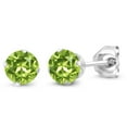 thumbnail image 1 of Gem Stone King 925 Sterling Silver Green Peridot Stud Earrings for Women Men (0.60 Cttw, Gemstone Birthstone, Round 4MM), 1 of 3