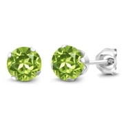 Gem Stone King 925 Sterling Silver Green Peridot Stud Earrings for Women Men 1.80 Cttw, Gemstone Birthstone, Round 6MM