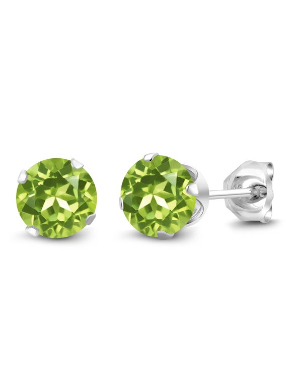 925 Sterling Silver Green Peridot Stud Earrings for Women Men (1.80 Cttw, Gemstone Birthstone, Round 6MM)