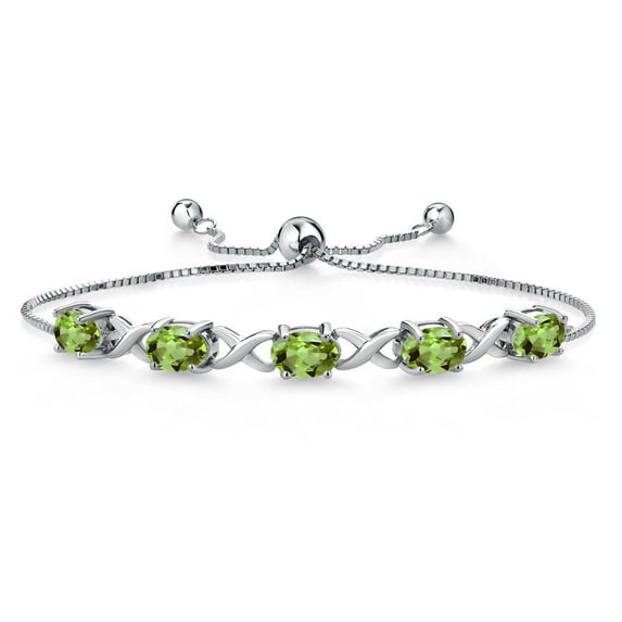 Gem Stone King 4.50 Cttw Green Peridot Tennis Bracelet for Women | 925 Sterling Silver | Gemstone August Birthstone | Oval 7X5MM | Fully Adjustable up to 9 inches