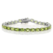 Gem Stone King Green Peridot Tennis Bracelet for Women | 925 Sterling Silver | 12.00 Cttw | Gemstone Birthstone | Oval 6X4MM | Length - 7 inch | Fine Jewelry Gifts for Women Mom Wife Her