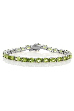 Green Peridot Tennis Bracelet for Women | 925 Sterling Silver | 12.00 Cttw | Gemstone Birthstone | Oval 6X4MM | Length - 7 inch | Fine Jewelry Gifts for Women Mom Wife Her