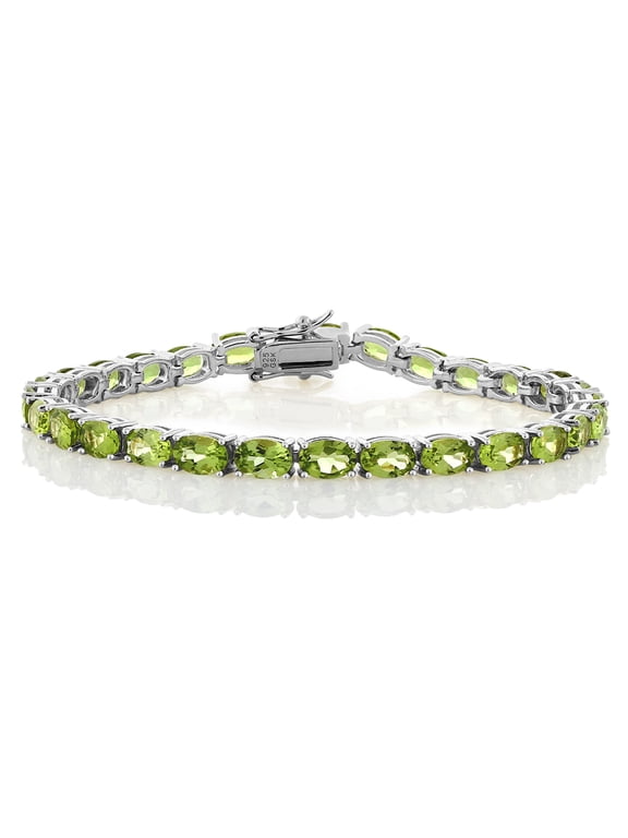 Green Peridot Tennis Bracelet for Women | 925 Sterling Silver | 12.00 Cttw | Gemstone Birthstone | Oval 6X4MM | Length - 7 inch | Fine Jewelry Gifts for Women Mom Wife Her