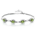 thumbnail image 1 of Gem Stone King 925 Sterling Silver Green Peridot Tennis Bracelet for Women (4.00 Cttw, Oval 6X4MM, Gemstone Birthstone, 7 inch with 1 inch Extender), 1 of 6