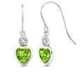 thumbnail image 1 of Gem Stone King 925 Sterling Silver Green Peridot and White Created Sapphire French Wire Dangle Hook Earrings for Women (1.79 Cttw, Gemstone August Birthstone, Heart Shape 6MM), 1 of 3