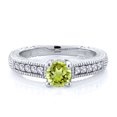 thumbnail image 1 of Gem Stone King 925 Sterling Silver Green Peridot and White Created Sapphire Women's Solitaire Ring with Accent Stones (0.70 Cttw, Round Shape 5MM, Size 7), 1 of 2