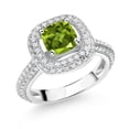 thumbnail image 1 of Gem Stone King 925 Sterling Silver Green Peridot and White Moissanite Engagement Ring for Women (1.48 Cttw, Cushion 6MM, Gemstone August Birthstone, Size 7), 1 of 4
