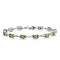 Gem Stone King 925 Sterling Silver Green Peridot and White Moissanite Tennis Bracelet for Women (6.91 Cttw, Gemstone Birthstone, Oval 6X4MM, 7.5 inch)