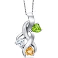thumbnail image 1 of Gem Stone King 925 Sterling Silver Green Peridot and White Moissanite and Yellow Citrine Pendant for Women (1.38 Cttw, Gemstone August Birthstone, Heart Shape 5MM, 18 inch Chain), 1 of 6
