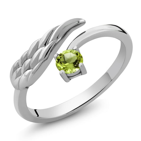 Gem Stone King 925 Sterling Silver Green Peridot Wing Ring for Women (0.30 Cttw, Gemstone Birthstone, Available in Size 5, 6, 7, 8, 9)