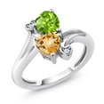 thumbnail image 1 of Gem Stone King 1.56 Cttw Green Peridot Yellow Citrine Ring for Women | 925 Sterling Silver | Heart Shape 6MM | Gemston Birthstone | Wedding Engagement Anniversary Promise Ring for Women | Size 8, 1 of 6