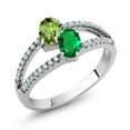 thumbnail image 1 of Gem Stone King 925 Sterling Silver Green Peridot and Green Simulated Emerald Two Stone Women Ring (1.31 Cttw, Size 8), 1 of 2