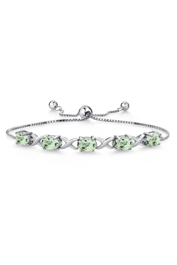 925 Sterling Silver Green Prasiolite Bracelet for Women (3.75 Cttw, Gemstone Birthstone, Oval 7X5MM, Fully Adjustable up to 9 inches)