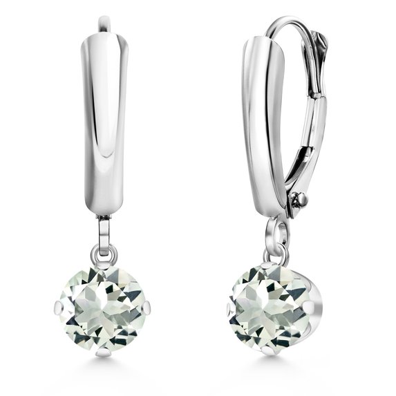 Gem Stone King 925 Sterling Silver Green Prasiolite Dangle Earrings for Women | 1.60 Cttw | Gemstone Birthstone | Round 6MM