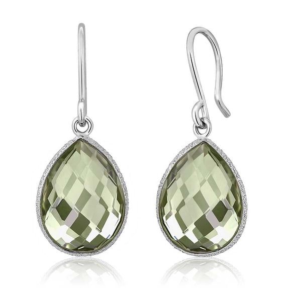Gem Stone King 925 Sterling Silver Green Prasiolite Dangle Fishhook Drop Wire Earrings for Women (13.00 Cttw, Gemstone Birthstone, Pear Shape 16X12MM)
