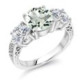 thumbnail image 1 of Gem Stone King 925 Sterling Silver Green Prasiolite and Lab Grown Diamond Engagement Ring for Women | 3.33 Cttw | Round 8MM | Gemstone Birthstone | Size 5, 1 of 4